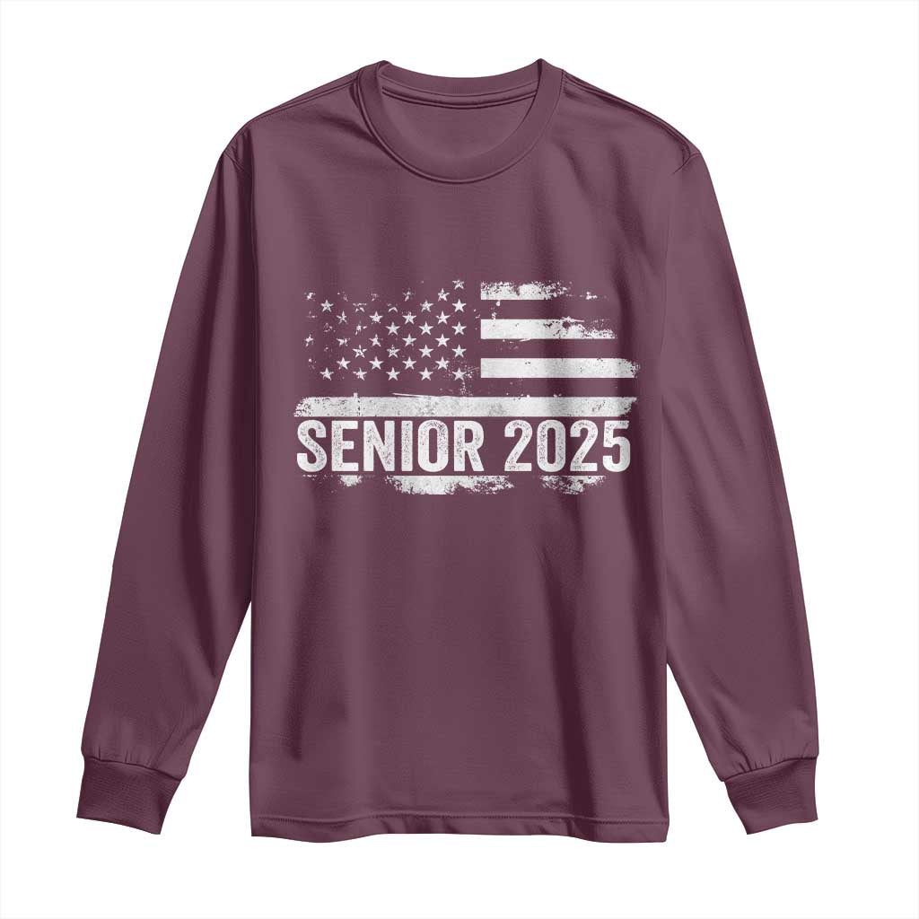 Senior 2025 Graduation Long Sleeve Shirt Class Of 2025 Vintage American Flag
