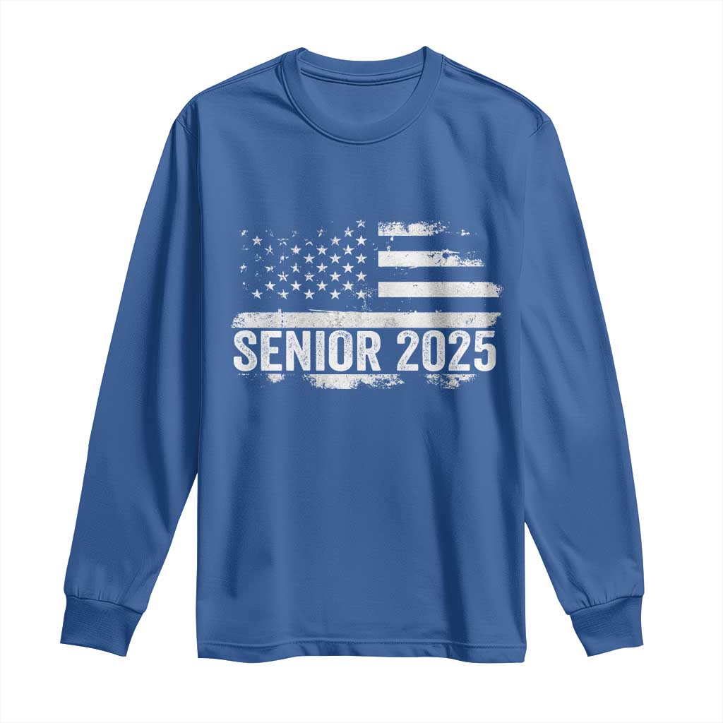 Senior 2025 Graduation Long Sleeve Shirt Class Of 2025 Vintage American Flag