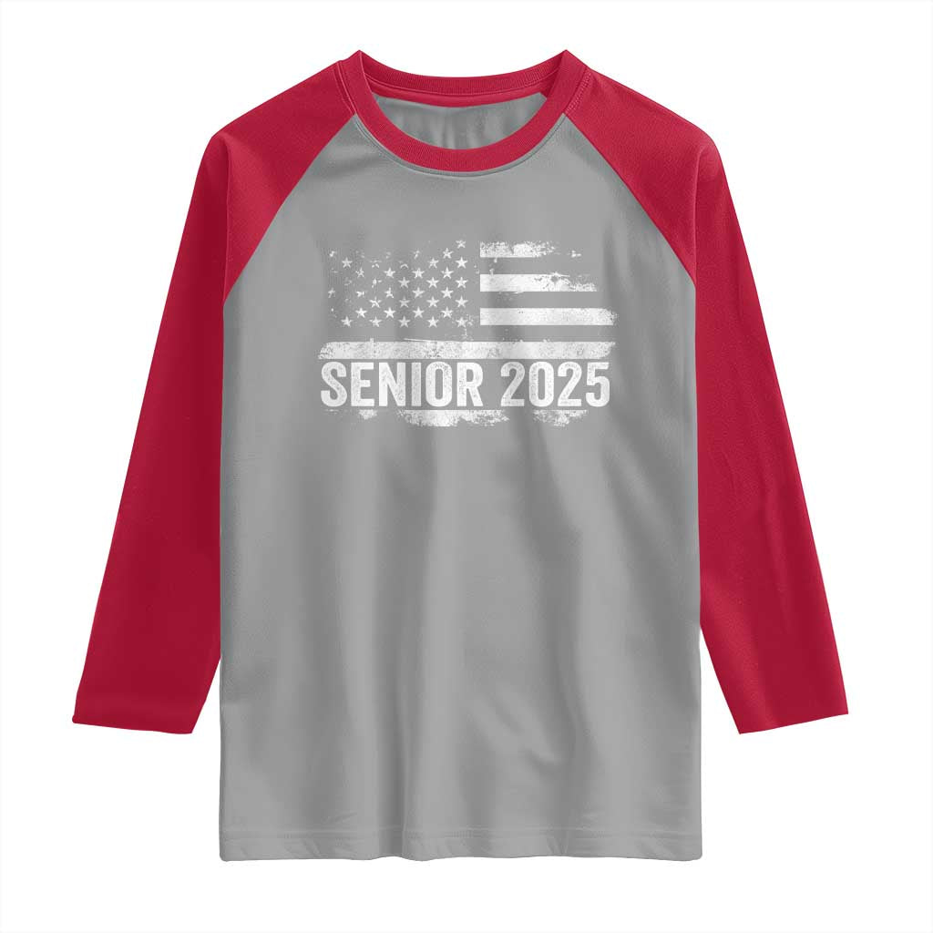 Senior 2025 Graduation Raglan Shirt Class Of 2025 Vintage American Flag