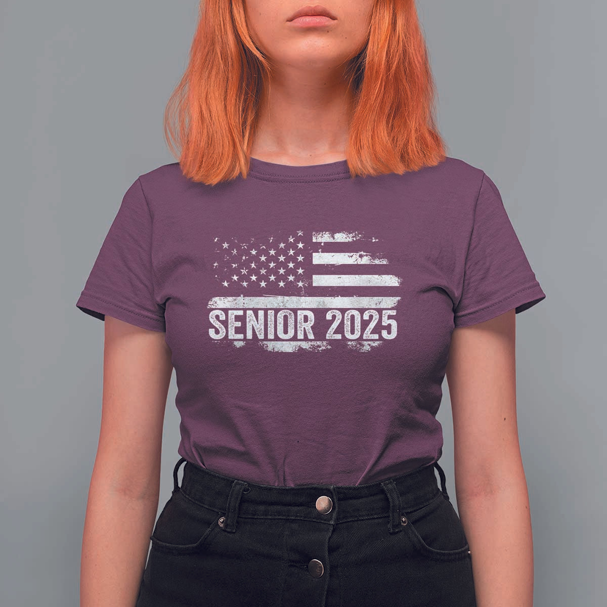 Senior 2025 Graduation T Shirt For Women Class Of 2025 Vintage American Flag