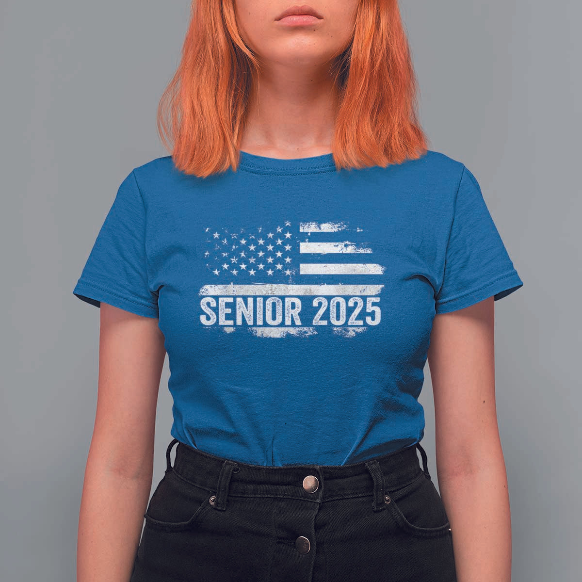 Senior 2025 Graduation T Shirt For Women Class Of 2025 Vintage American Flag