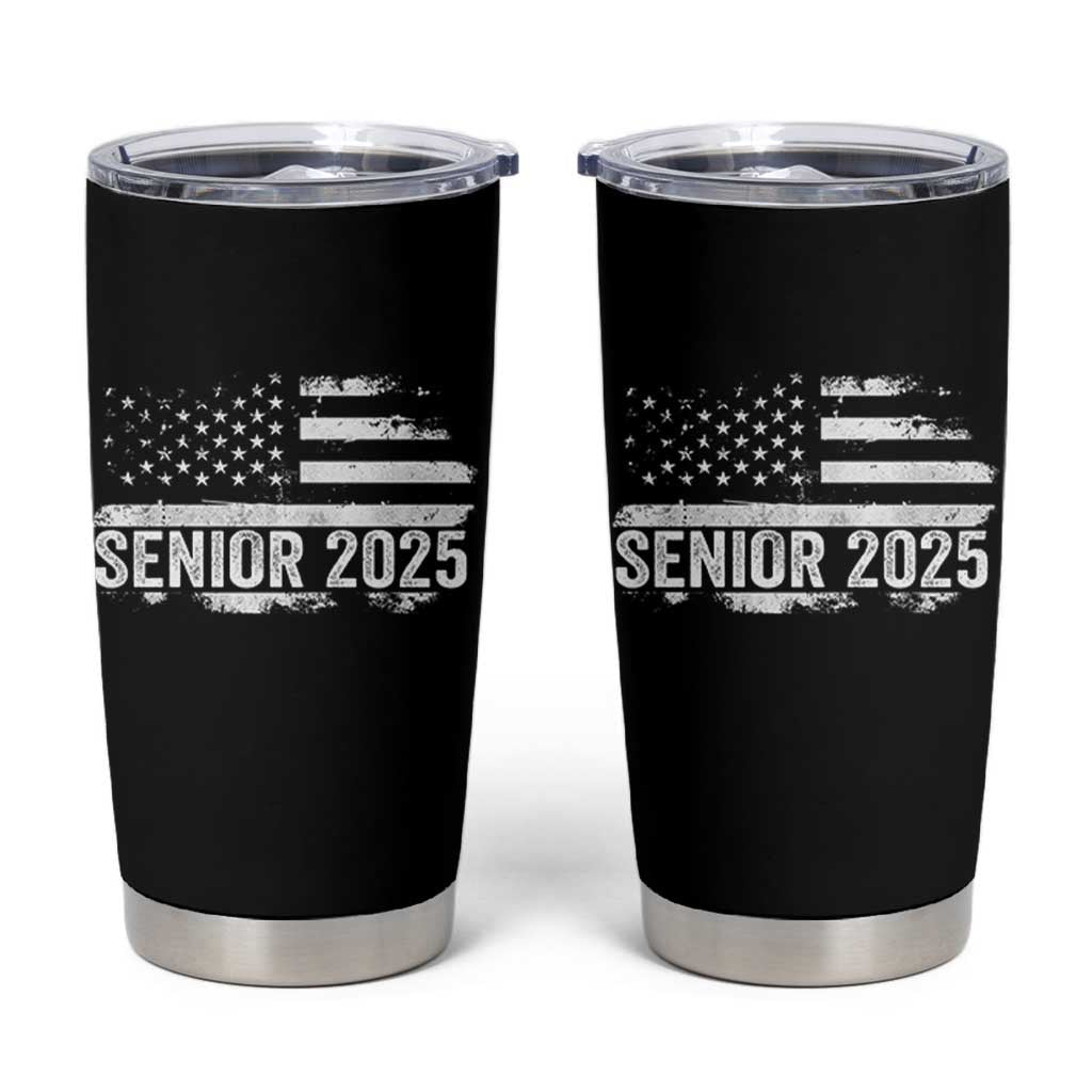 Senior 2025 Graduation Tumbler Cup Class Of 2025 Vintage American Flag