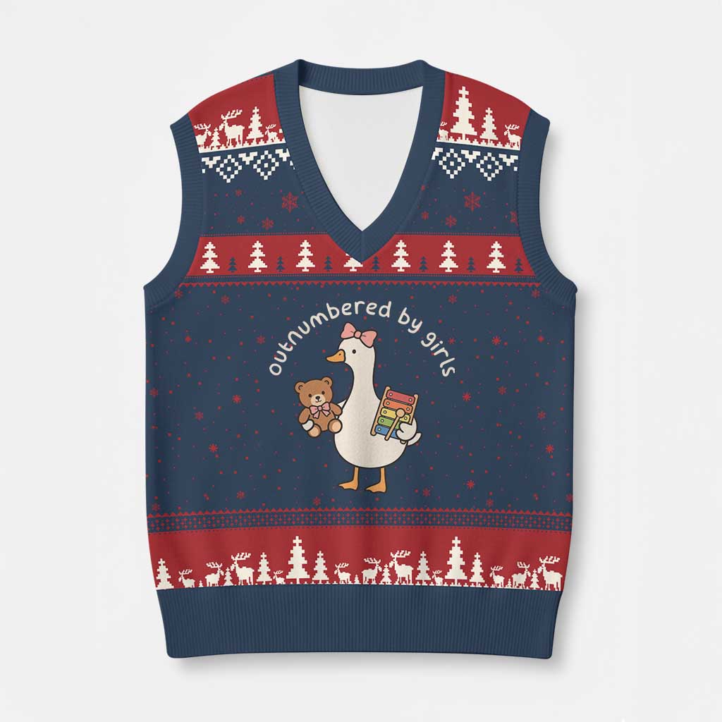 Outnumbered By Girls V-Neck Knit Sweater Vest Funny Girl Dad Goose