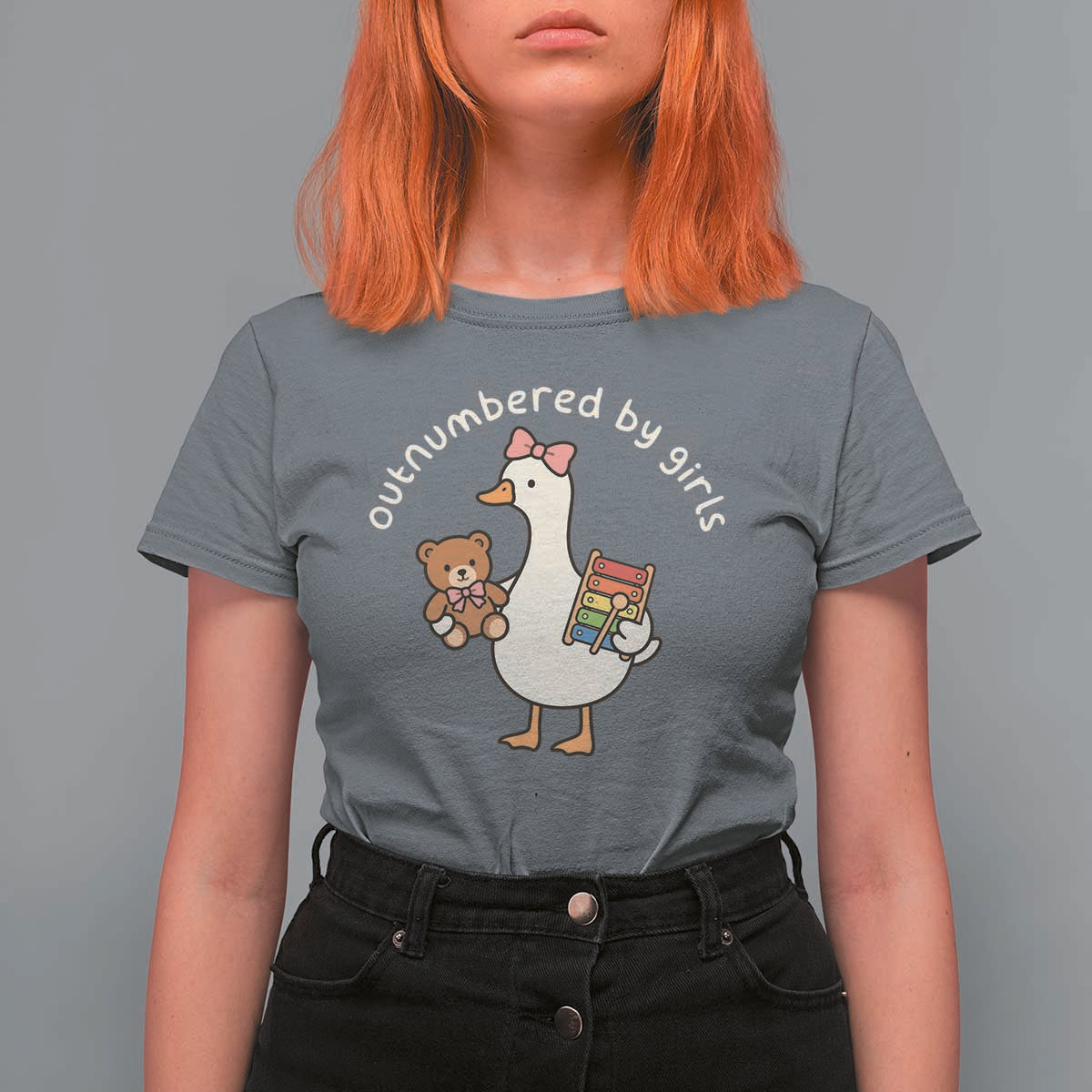 Outnumbered By Girls T Shirt For Women Funny Girl Dad Goose