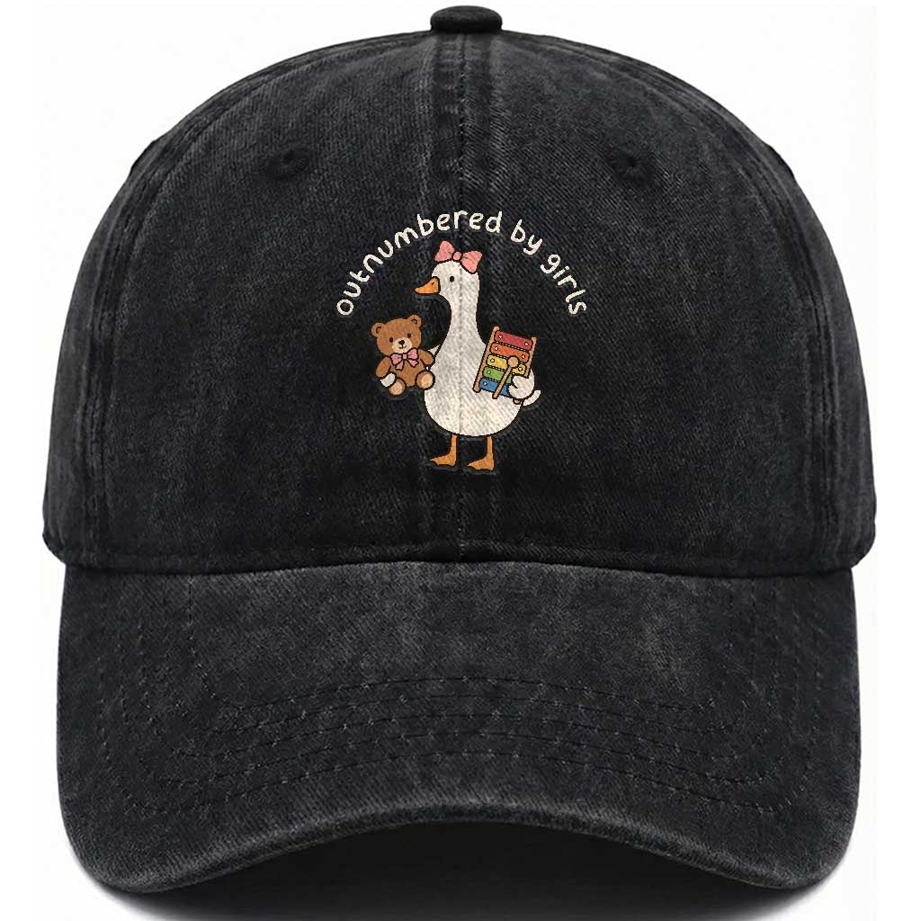 Outnumbered By Girls Washed Cotton Baseball Cap Funny Girl Dad Goose