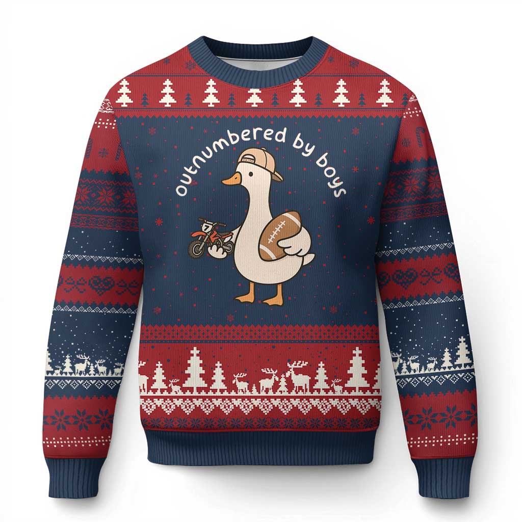 Outnumbered By Boys Funny Mom Goose Ugly Christmas Sweater