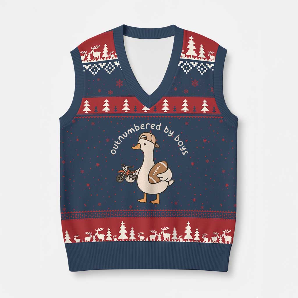 Outnumbered By Boys Funny Mom Goose V-Neck Knit Sweater Vest