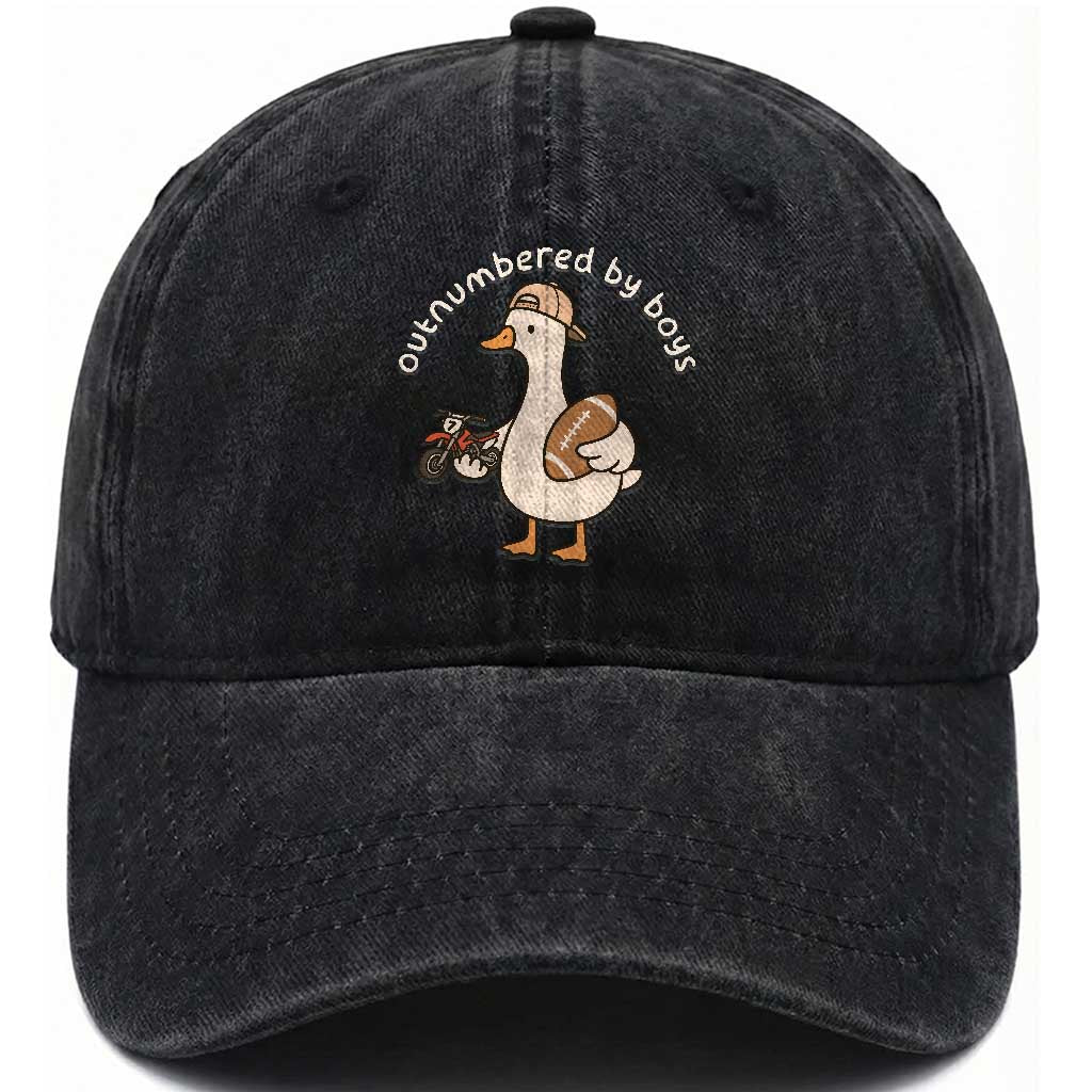 Outnumbered By Boys Funny Mom Goose Washed Cotton Baseball Cap