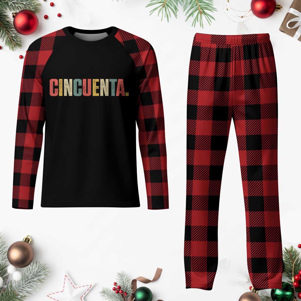 50th Birthday Cincuenta Plaid Pajama Set Spanish Mexican 50 Years Old Bday