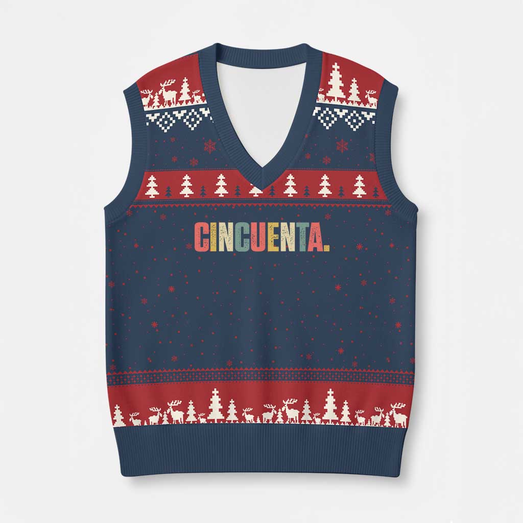 50th Birthday Cincuenta V-Neck Knit Sweater Vest Spanish Mexican 50 Years Old Bday