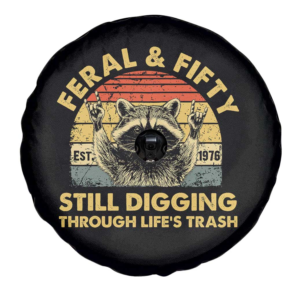 50th Birthday Raccoon Spare Tire Cover Feral And Fifty Still Digging Through Life's Trash Est 1976