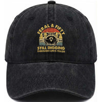 50th Birthday Raccoon Washed Cotton Baseball Cap Feral And Fifty Still Digging Through Life's Trash Est 1976