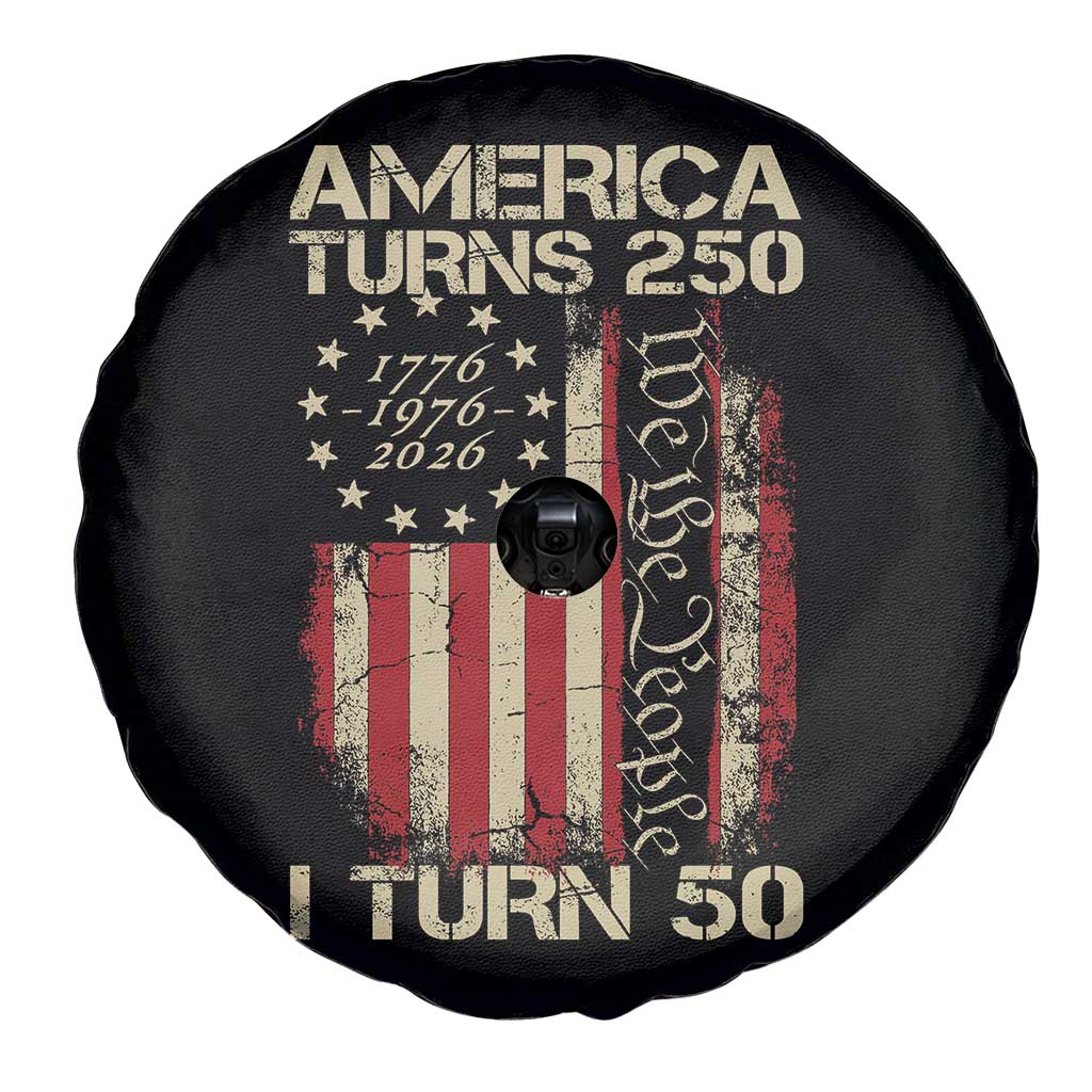 America Turns 250 I Turn 50 Spare Tire Cover 50th Birthday 250th Anniversary USA Vintage 1976 Bday