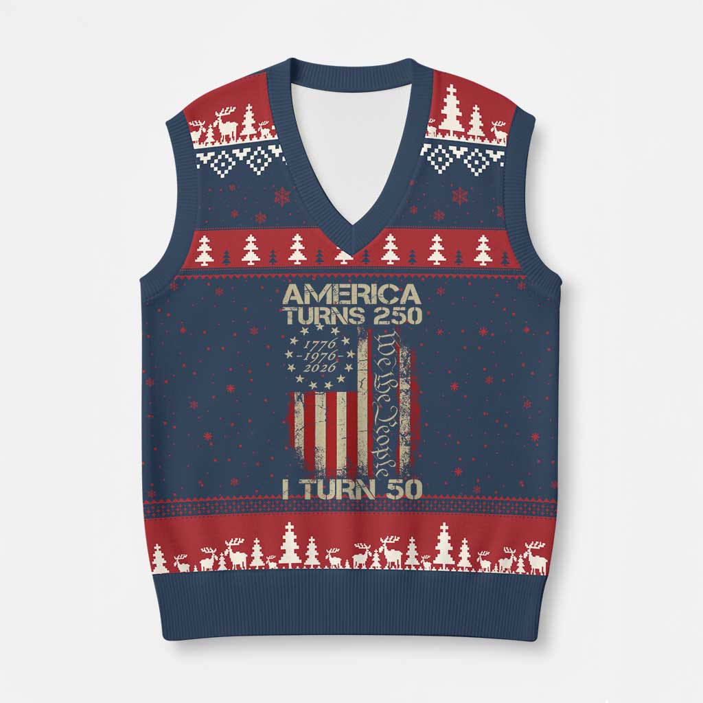 America Turns 250 I Turn 50 V-Neck Knit Sweater Vest 50th Birthday 250th Anniversary USA Vintage 1976 Bday
