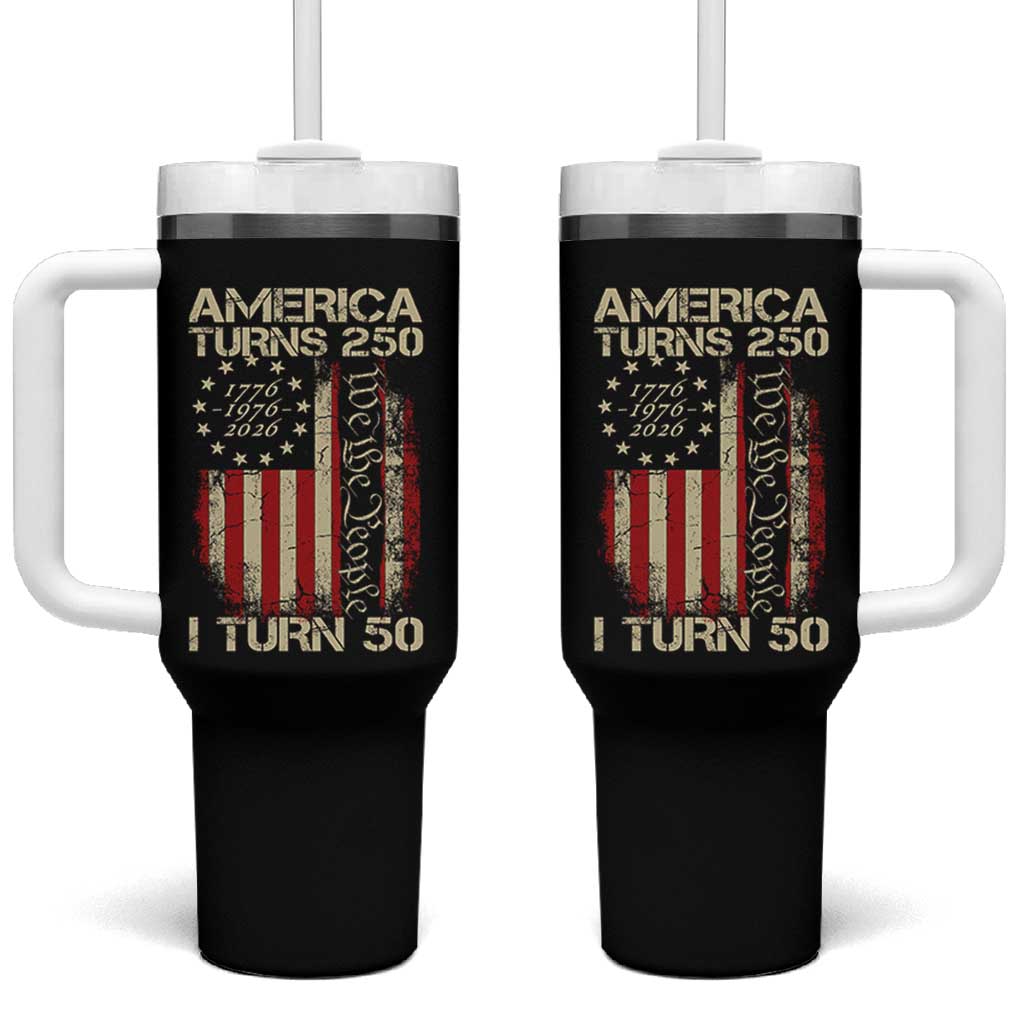 America Turns 250 I Turn 50 Tumbler With Handle 50th Birthday 250th Anniversary USA Vintage 1976 Bday