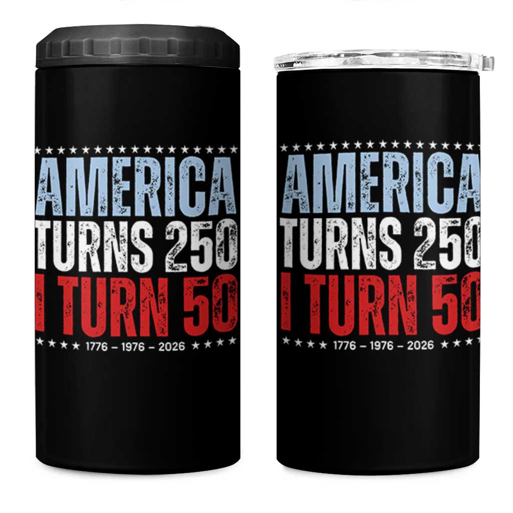 America Turns 250 I Turn 50 4 in 1 Can Cooler Tumbler 50th Birthday 250th Anniversary USA Vintage 1976