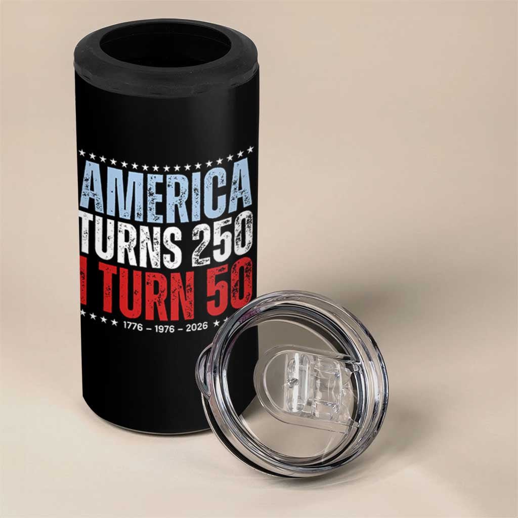America Turns 250 I Turn 50 4 in 1 Can Cooler Tumbler 50th Birthday 250th Anniversary USA Vintage 1976