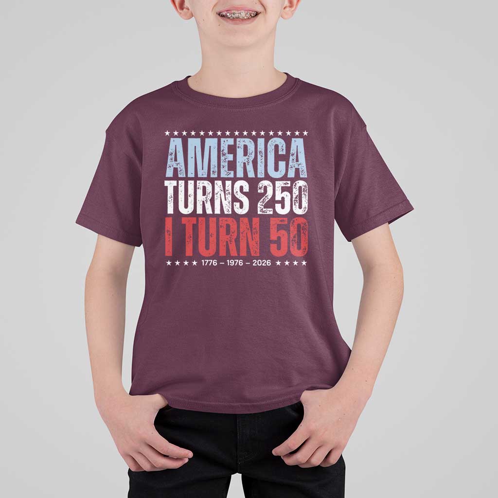 America Turns 250 I Turn 50 T Shirt For Kid 50th Birthday 250th Anniversary USA Vintage 1976