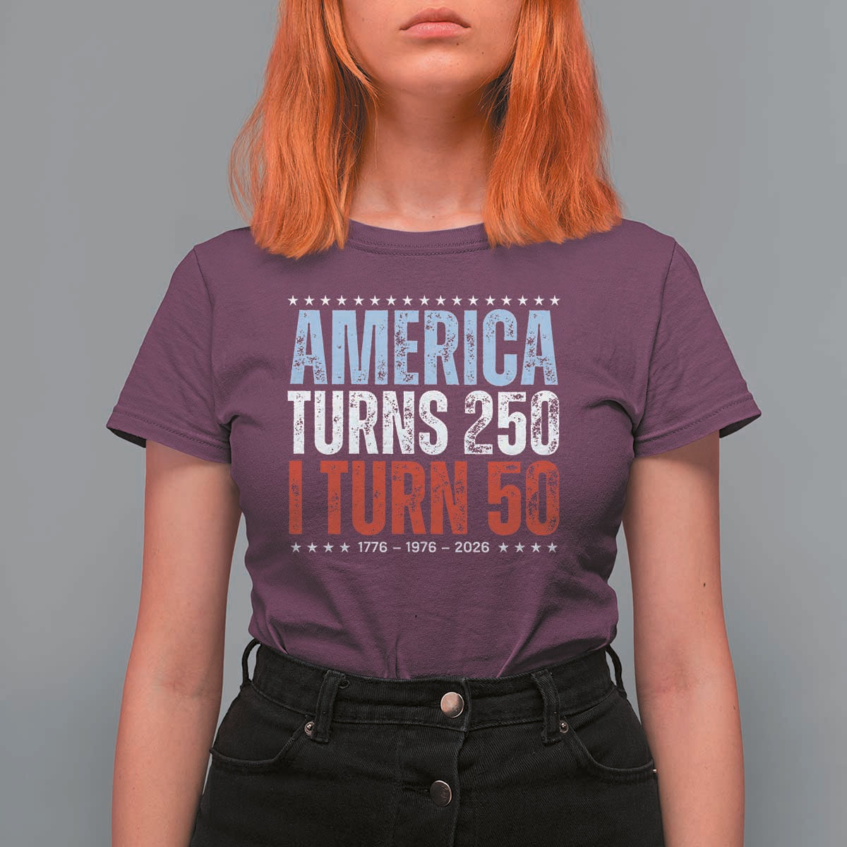 America Turns 250 I Turn 50 T Shirt For Women 50th Birthday 250th Anniversary USA Vintage 1976