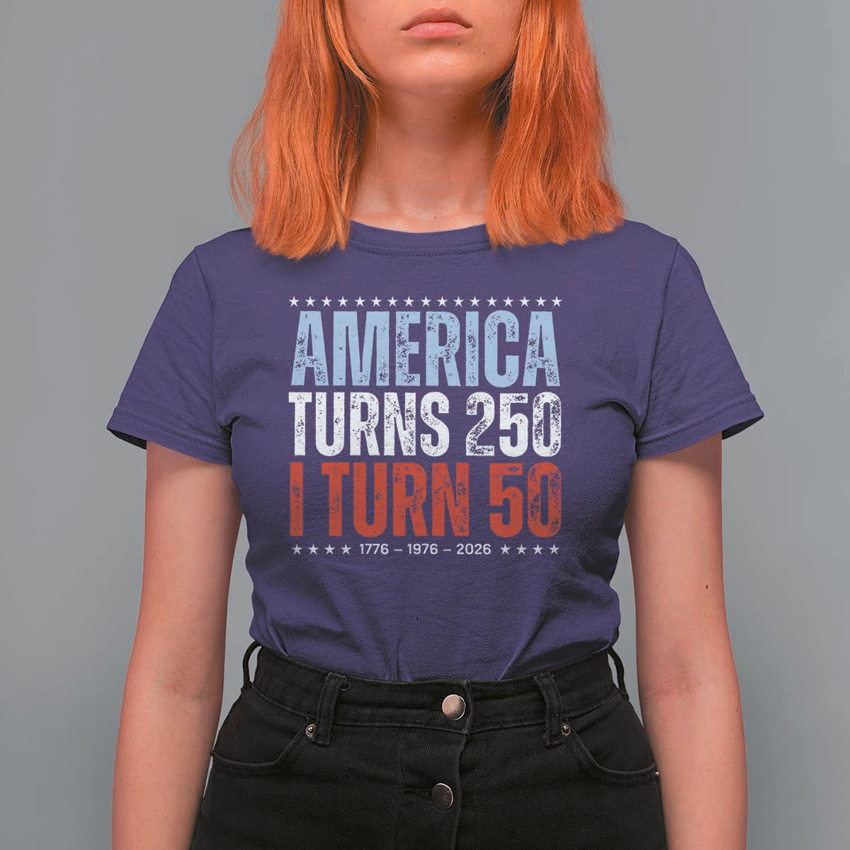 America Turns 250 I Turn 50 T Shirt For Women 50th Birthday 250th Anniversary USA Vintage 1976