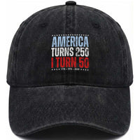 America Turns 250 I Turn 50 Washed Cotton Baseball Cap 50th Birthday 250th Anniversary USA Vintage 1976