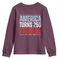 America Turns 250 I Turn 50 Youth Sweatshirt 50th Birthday 250th Anniversary USA Vintage 1976