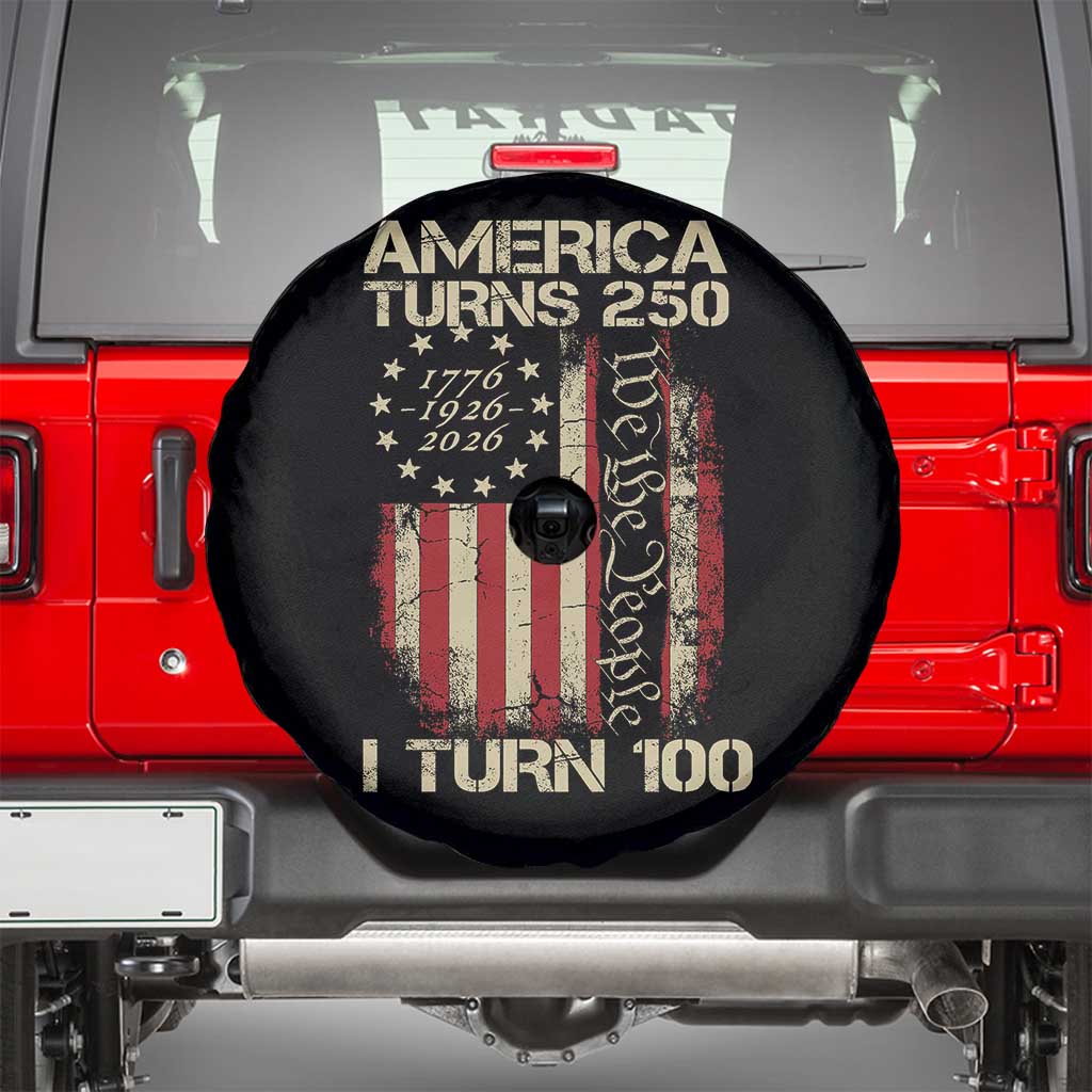 America Turns 250 I Turn 100 Spare Tire Cover 100th Birthday 250th Anniversary USA Vintage 1926 Bday