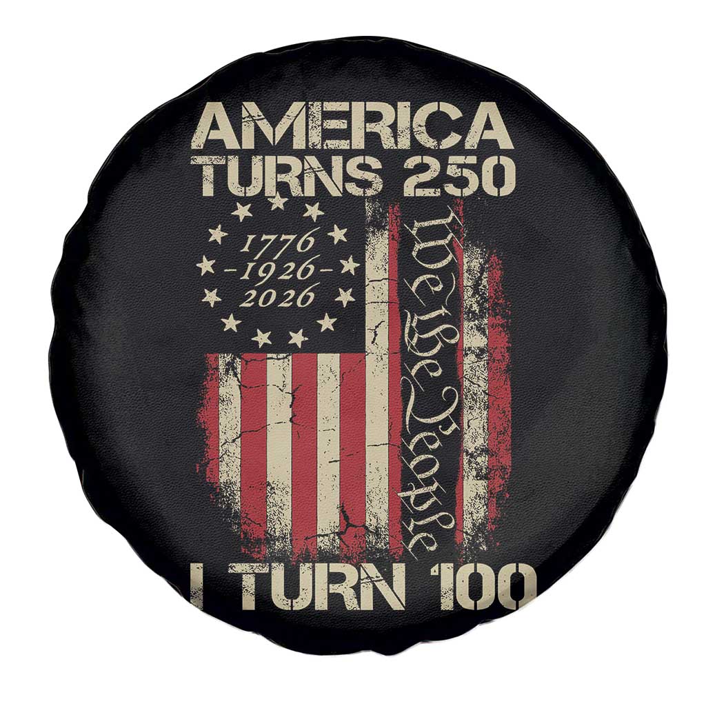 America Turns 250 I Turn 100 Spare Tire Cover 100th Birthday 250th Anniversary USA Vintage 1926 Bday