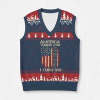 America Turns 250 I Turn 100 V-Neck Knit Sweater Vest 100th Birthday 250th Anniversary USA Vintage 1926 Bday
