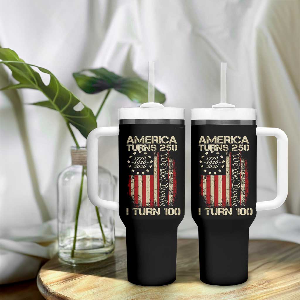 America Turns 250 I Turn 100 Tumbler With Handle 100th Birthday 250th Anniversary USA Vintage 1926 Bday