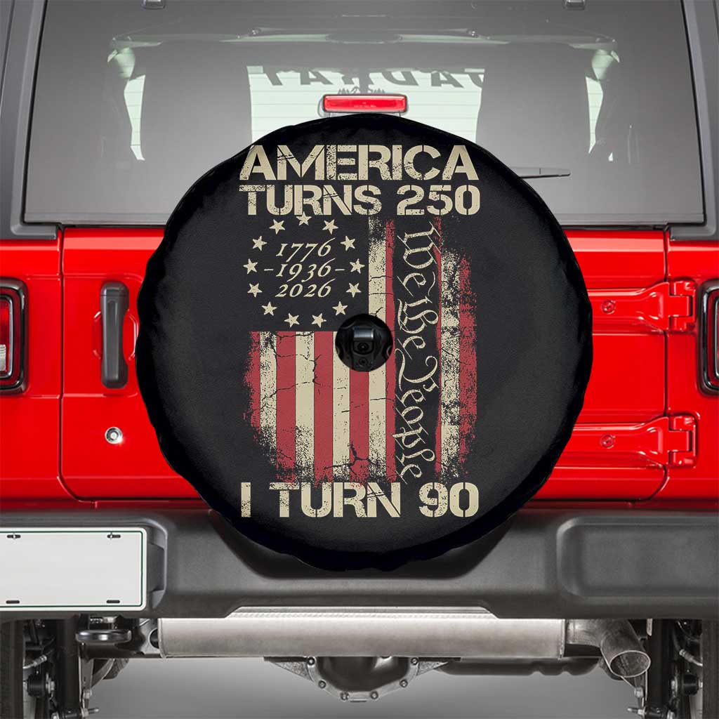 America Turns 250 I Turn 90 Spare Tire Cover 90th Birthday 250th Anniversary USA Vintage 1936 Bday