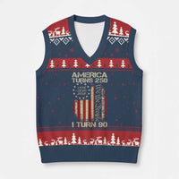 America Turns 250 I Turn 90 V-Neck Knit Sweater Vest 90th Birthday 250th Anniversary USA Vintage 1936 Bday