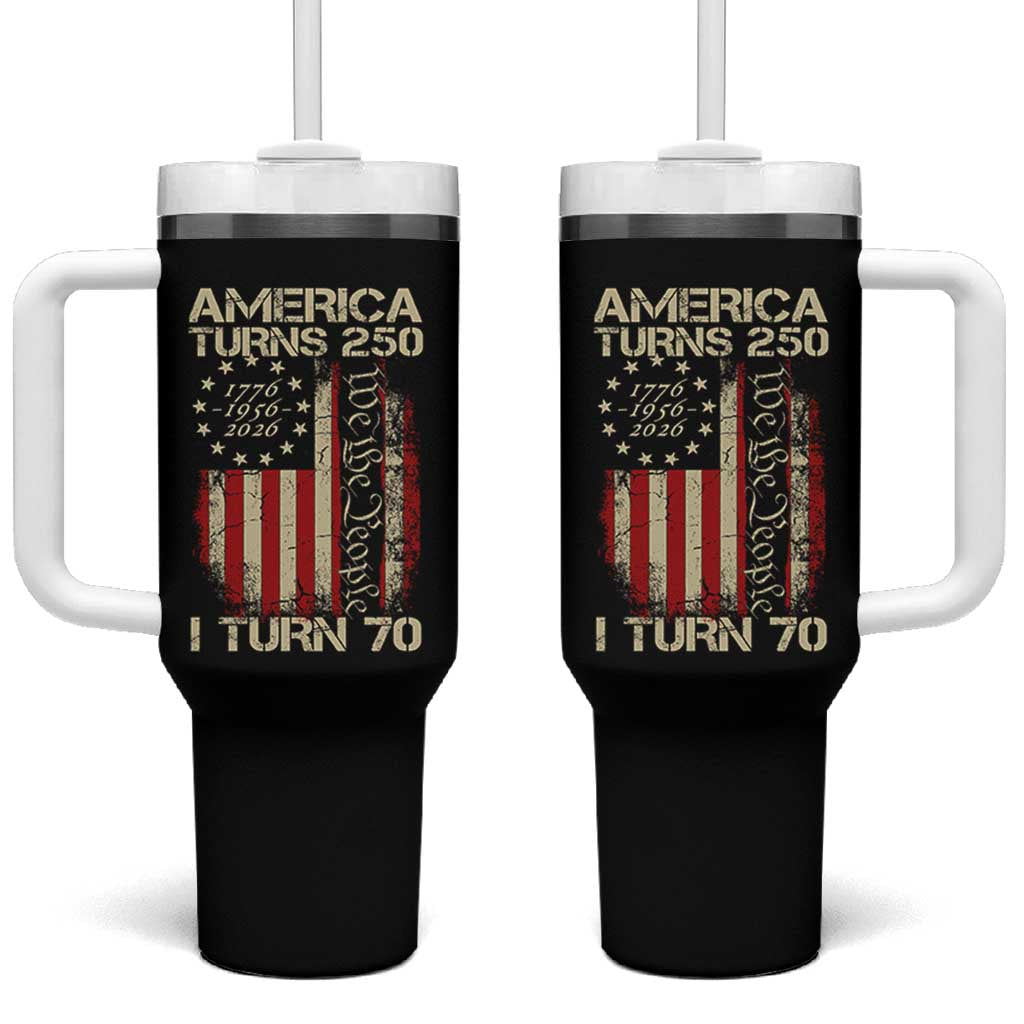 America Turns 250 I Turn 70 Tumbler With Handle 70th Birthday 250th Anniversary USA Vintage 1956 Bday