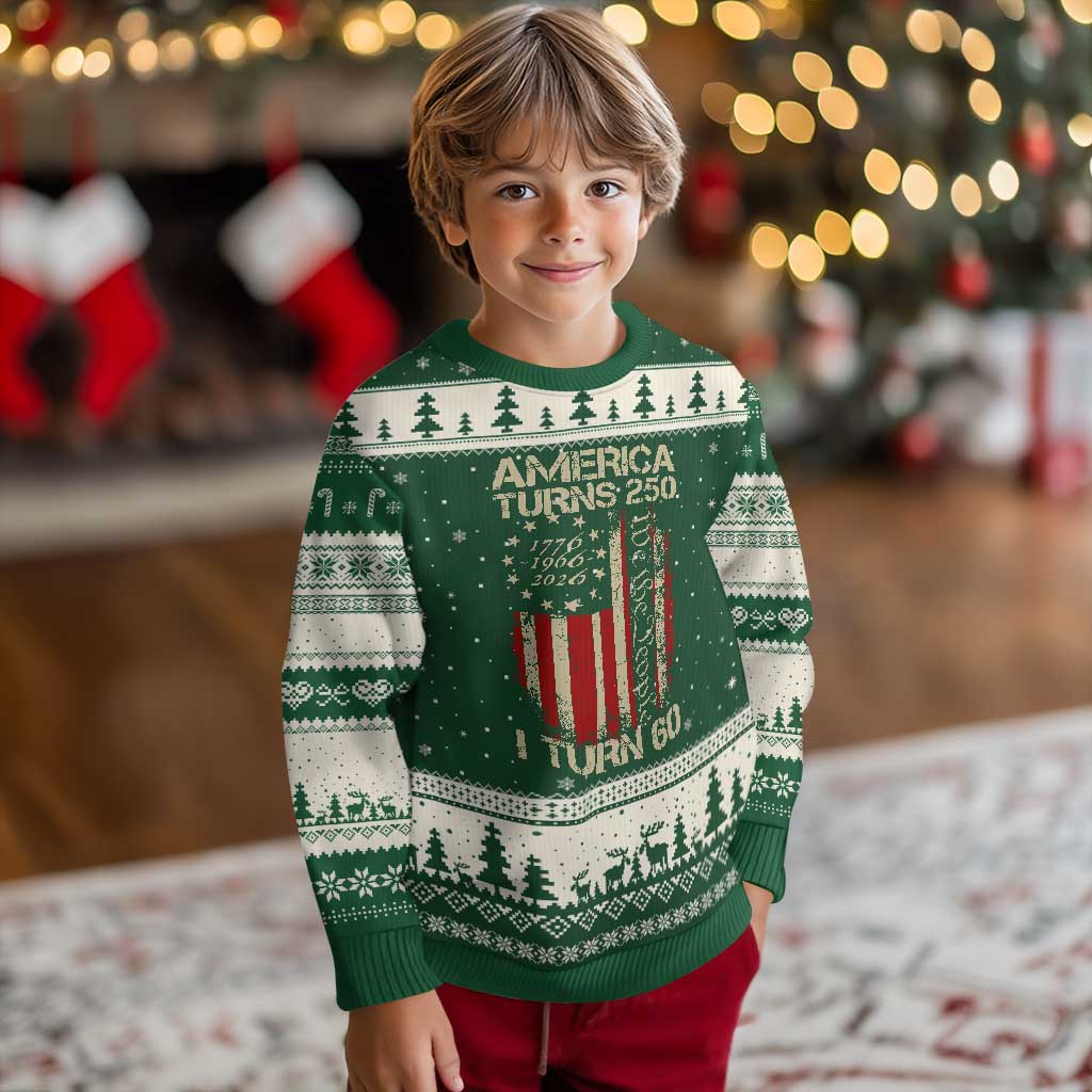 America Turns 250 I Turn 60 Ugly Christmas Sweater 60th Birthday 250th Anniversary USA Vintage 1966 Bday