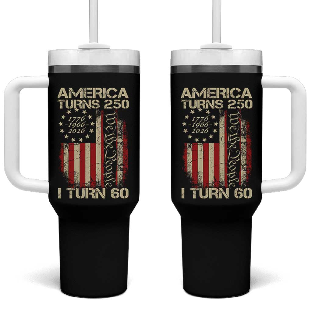 America Turns 250 I Turn 60 Tumbler With Handle 60th Birthday 250th Anniversary USA Vintage 1966 Bday