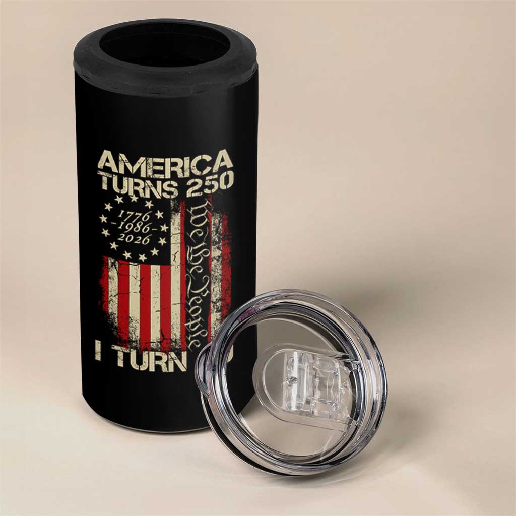 America Turns 250 I Turn 40 4 in 1 Can Cooler Tumbler 40th Birthday 250th Anniversary USA Vintage 1986 Bday