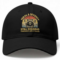 70th Birthday Raccoon Baseball Cap Feral And Seventy Still Digging Through Life's Trash Est 1956