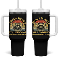 70th Birthday Raccoon Tumbler With Handle Feral And Seventy Still Digging Through Life's Trash Est 1956