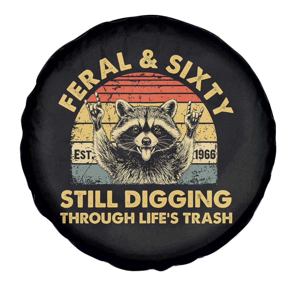 60th Birthday Raccoon Spare Tire Cover Feral And Sixty Still Digging Through Life's Trash Est 1966