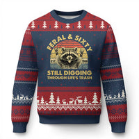 60th Birthday Raccoon Ugly Christmas Sweater Feral And Sixty Still Digging Through Life's Trash Est 1966