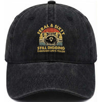 60th Birthday Raccoon Washed Cotton Baseball Cap Feral And Sixty Still Digging Through Life's Trash Est 1966