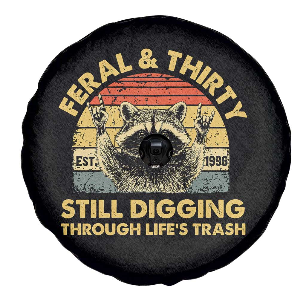 30th Birthday Raccoon Spare Tire Cover Feral And Thirty Still Digging Through Life's Trash Est 1996