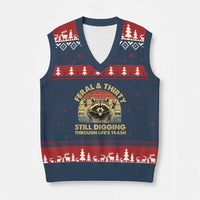 30th Birthday Raccoon V-Neck Knit Sweater Vest Feral And Thirty Still Digging Through Life's Trash Est 1996