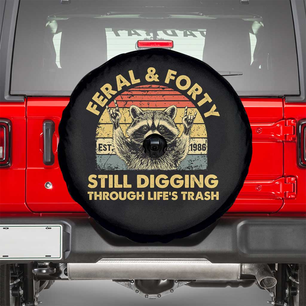 40th Birthday Raccoon Spare Tire Cover Feral And Forty Still Digging Through Life's Trash Est 1986