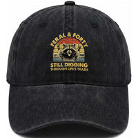 40th Birthday Raccoon Washed Cotton Baseball Cap Feral And Forty Still Digging Through Life's Trash Est 1986