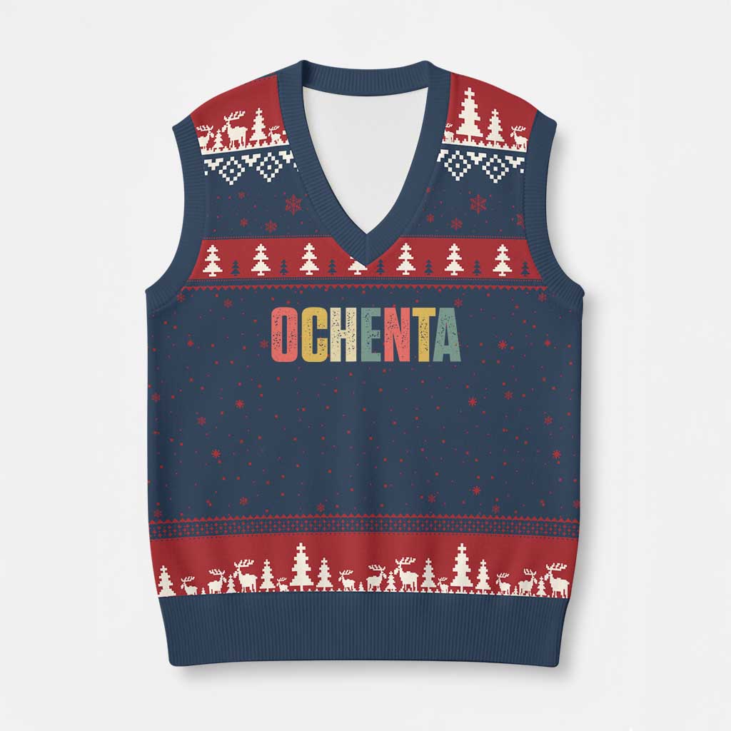 80th Birthday Ochenta V-Neck Knit Sweater Vest Spanish Mexican 80 Years Old Bday
