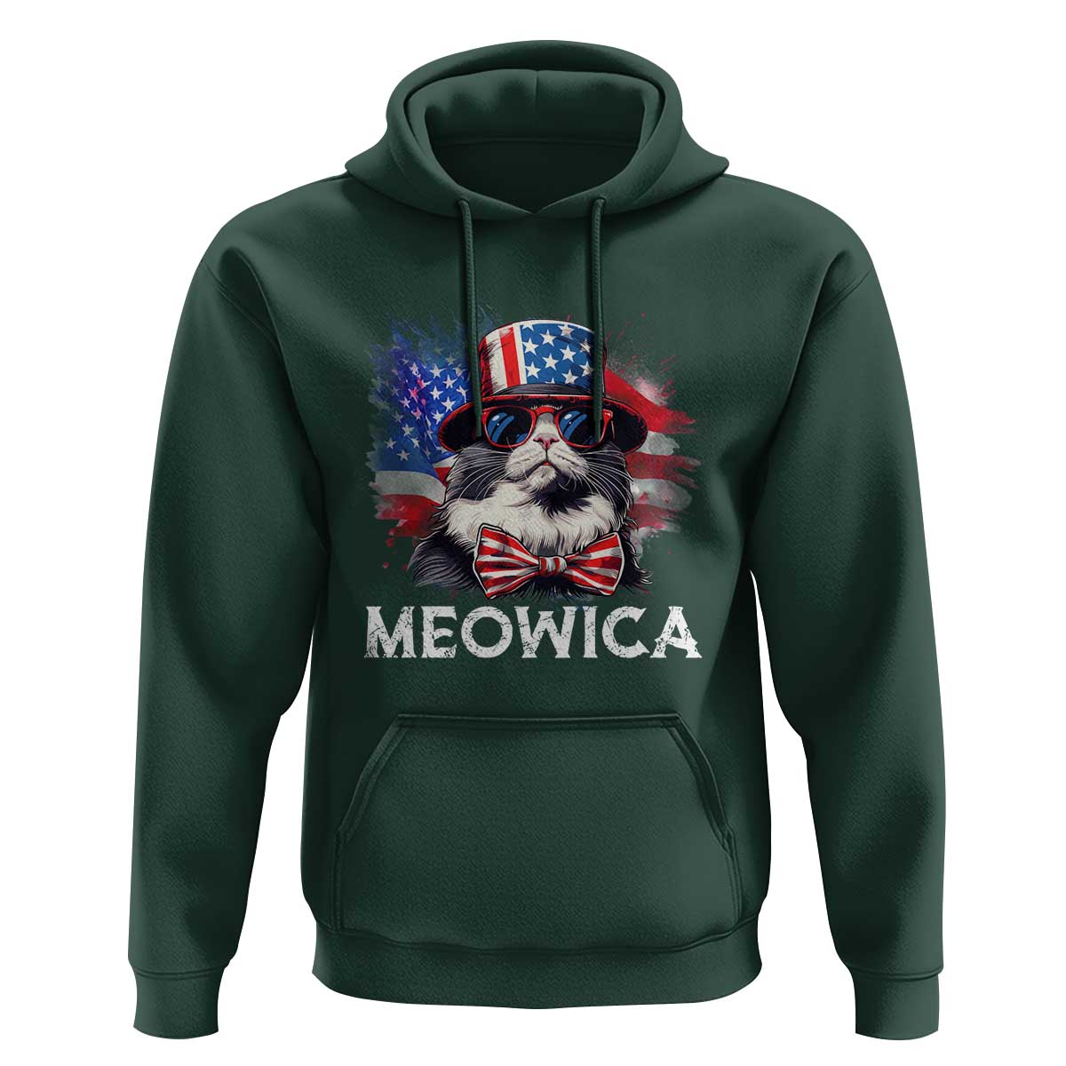 Funny 4th Of July Hoodie Meowica American Flag USA Cat - Wonder Print Shop