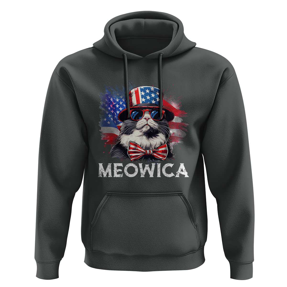 Funny 4th Of July Hoodie Meowica American Flag USA Cat - Wonder Print Shop
