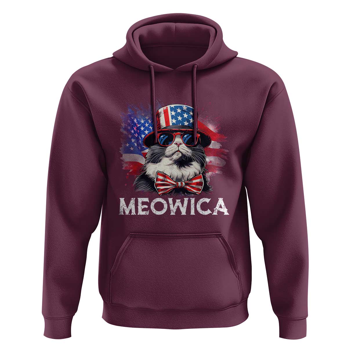 Funny 4th Of July Hoodie Meowica American Flag USA Cat - Wonder Print Shop