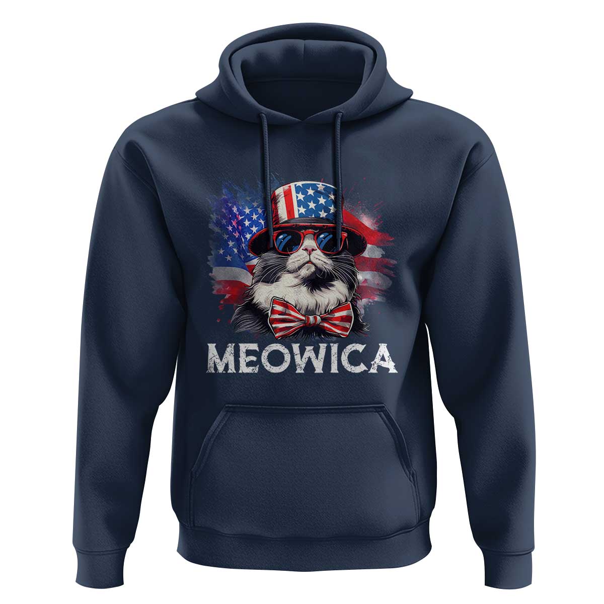 Funny 4th Of July Hoodie Meowica American Flag USA Cat - Wonder Print Shop